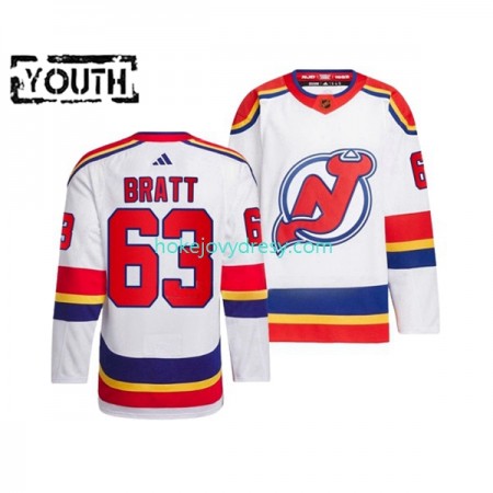 Dětské Hokejový Dres New Jersey Devils JESPER BRATT 63 Adidas 2022-2023 Reverse Retro Bílý Authentic